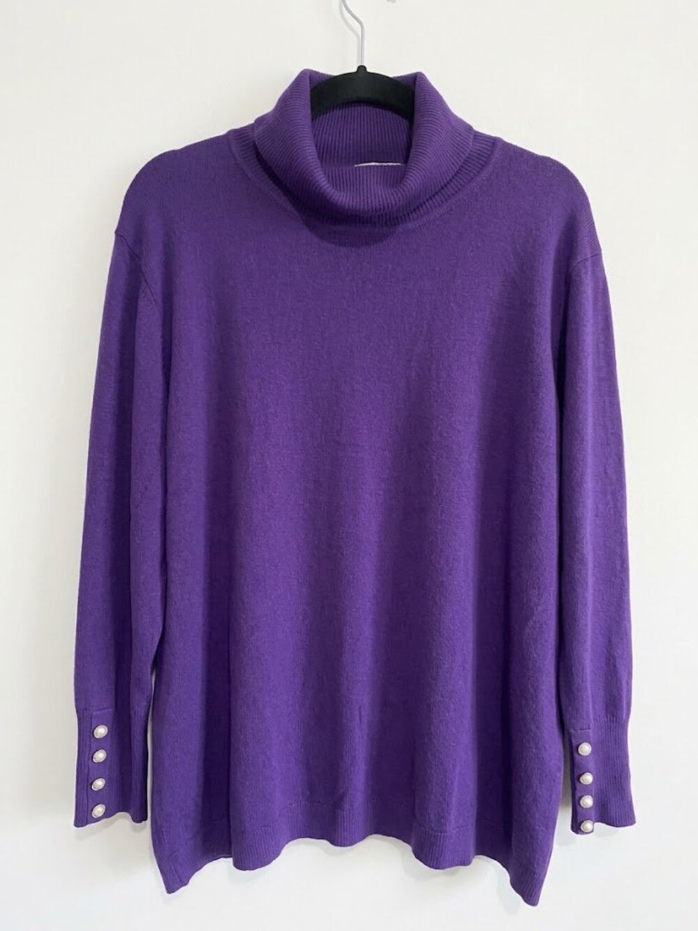 Laura Plus Royal Purple Turtleneck Sweater with Pearl Button Cuffs - Size 3X